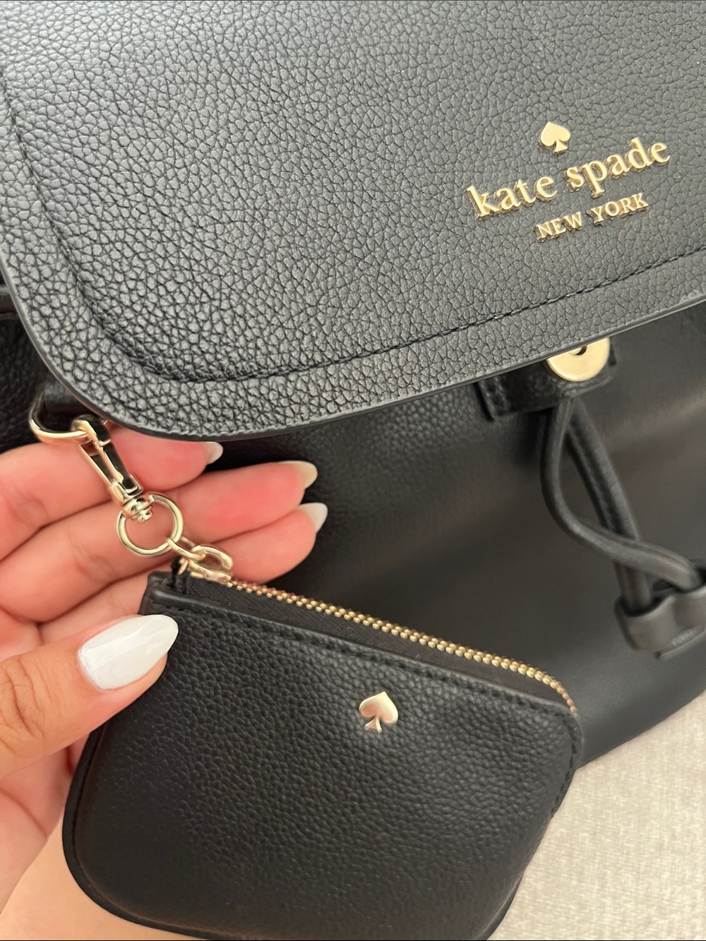 kate spade Black Pebble Leather Drawstring Backpack with Coin Pouch - Picture 5 of 6